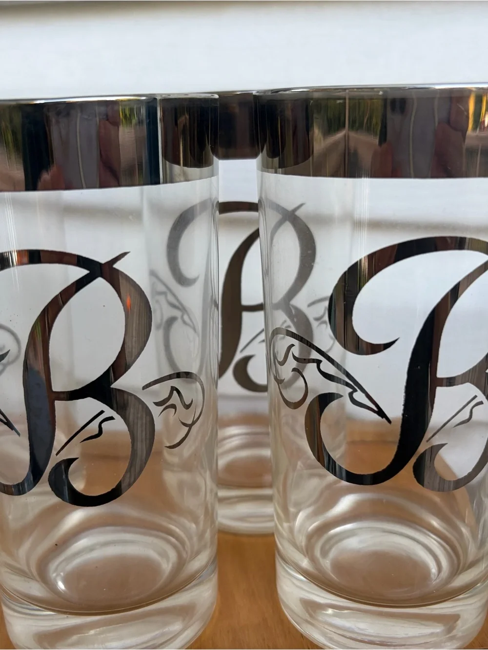 Vintage Monogram B Highball Glasses Set of 6 Silver Rim Barware